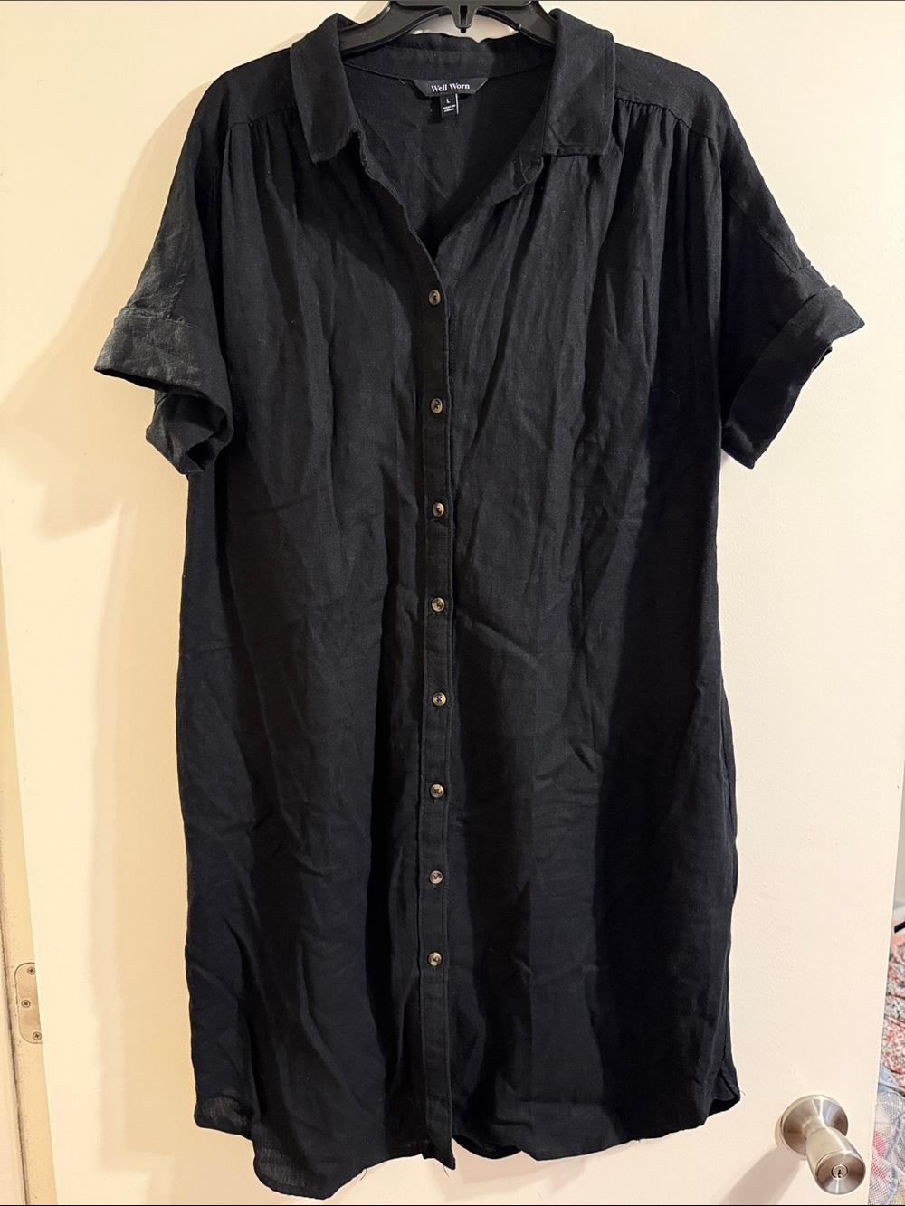 Well Worn Black Linen Button Down Dress